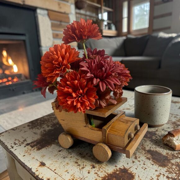 Handmade Other - Vtg Handmade Wooden Truck Planter Vase Rustic Folk Art Decor Cabincore Grandpa